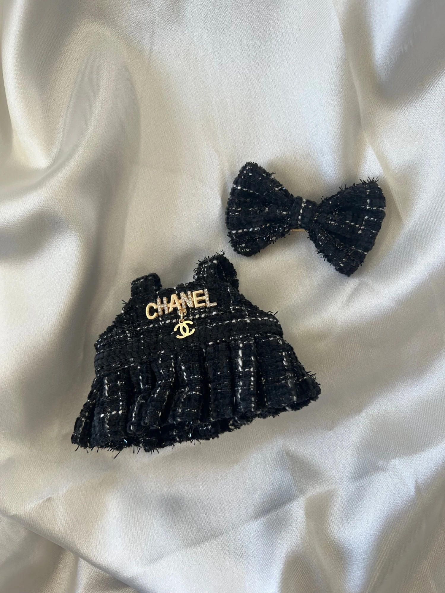 Labubu Coco Inspired Classic Black Tweed Dress Set With Bow 2 Labubu Coco Inspired Classic Black Tweed Dress Set With Bow - Image 2