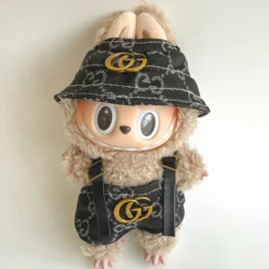 Labubu Black Monogram Bucket Hat & Overalls Set - GG Inspired