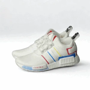 Labubu Miniature NMD Sneakers - White Knit Runner With Multicolor Accents