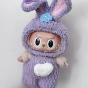 Labubu Bunny Hoodie Set - Purple With Pink Ears & Fluffy Tail (17cm)