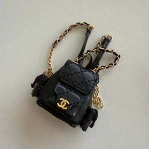 Labubu Miniature Luxury Backpack - Black Quilted With Gold Accents