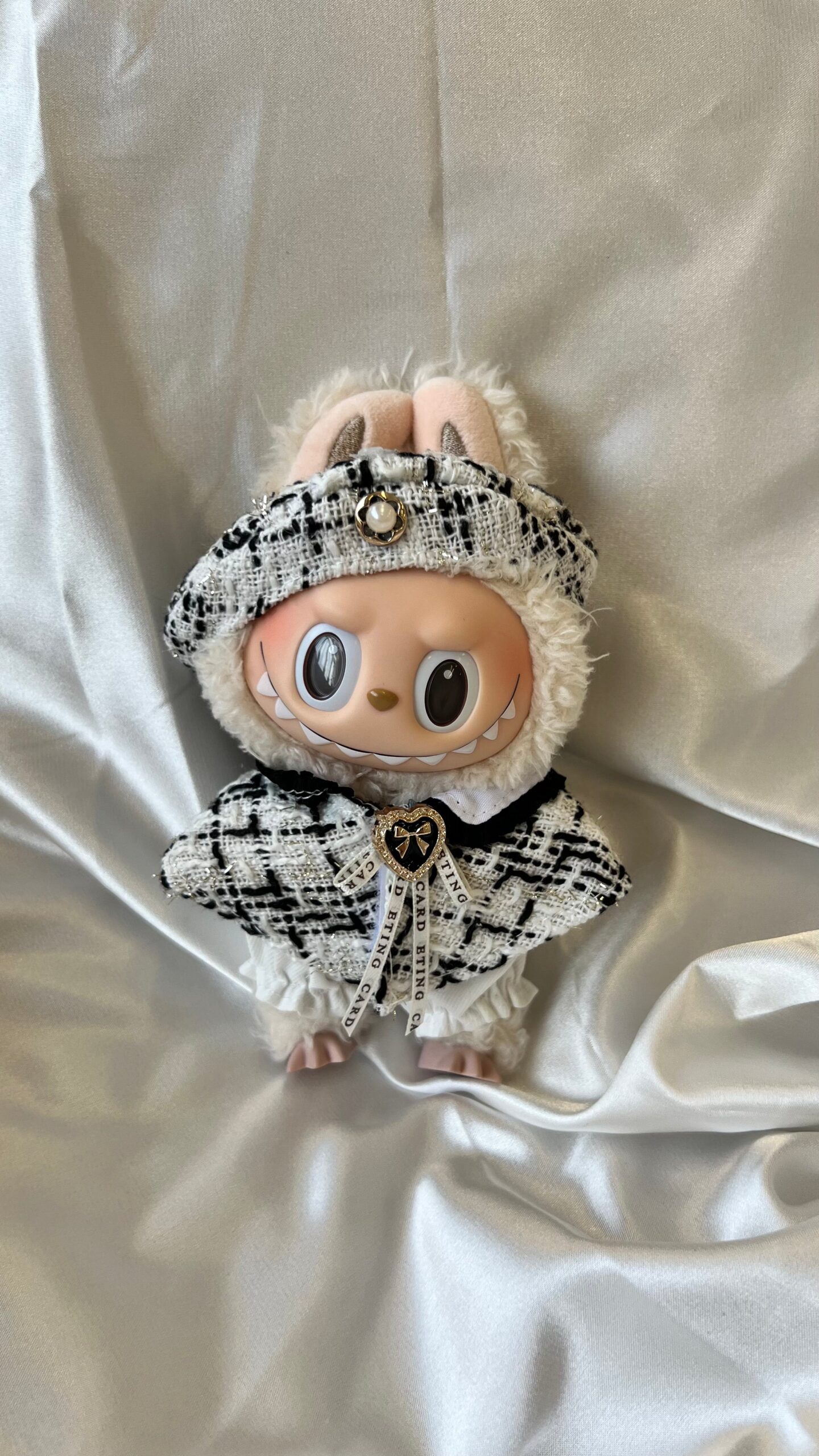 Labubu Classic Tweed Costume Set - Black And White With Matching Beret 1 Labubu Classic Tweed Costume Set - Black And White With Matching Beret