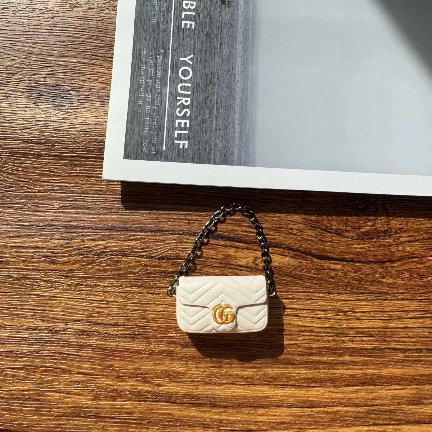 Labubu Mini Quilted Handbag - White With Gold Accent 1 Labubu Mini Quilted Handbag - White With Gold Accent