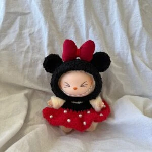 Labubu Classic Cartoon Outfit Set - Red Dress & Polka Dot Bow (17cm)