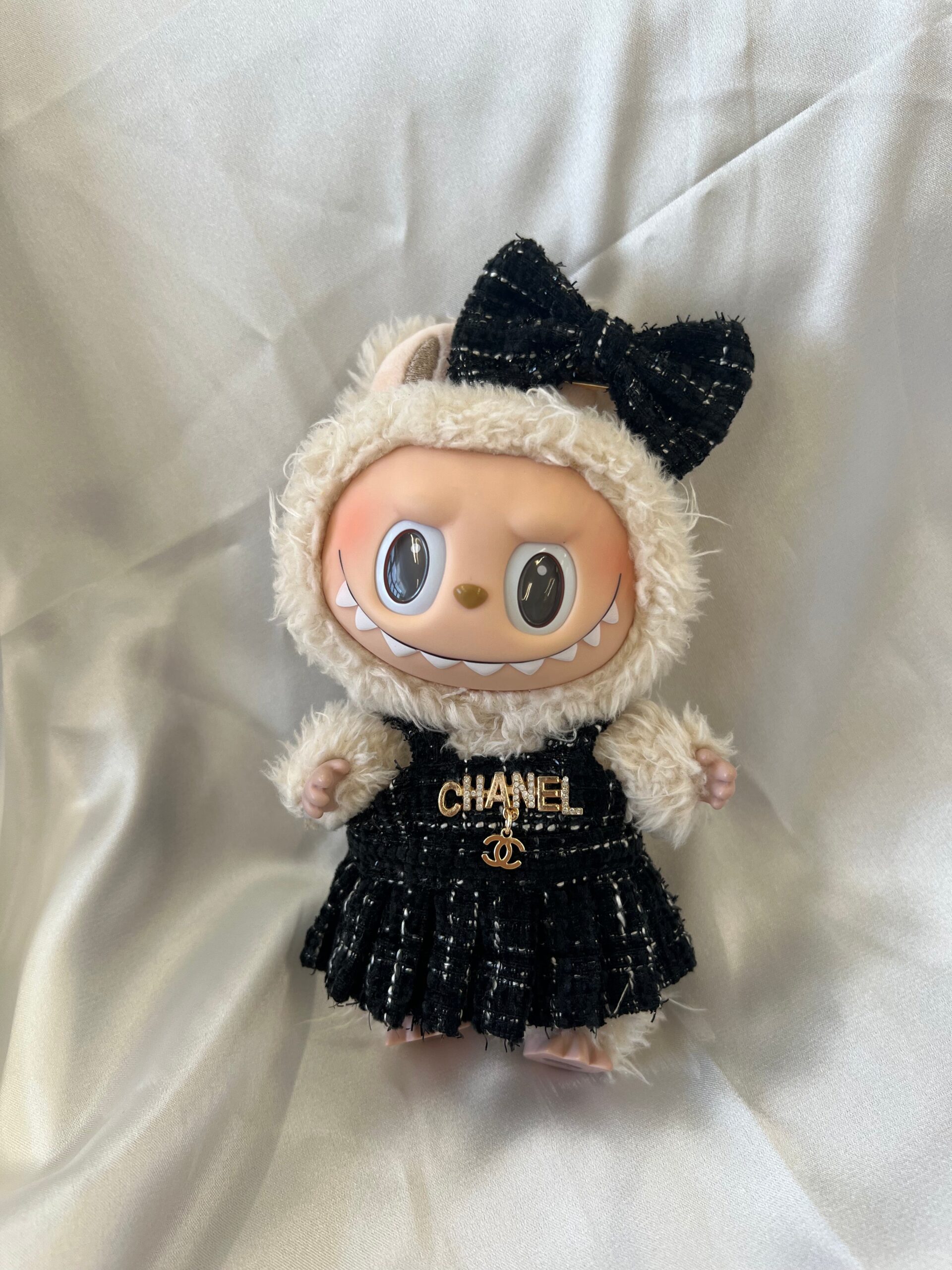 Labubu Coco Inspired Classic Black Tweed Dress Set With Bow 1 Labubu Coco Inspired Classic Black Tweed Dress Set With Bow