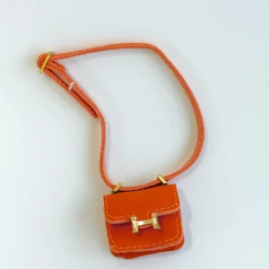 Labubu Mini Micro H Flap Crossbody - Orange With Gold Accent