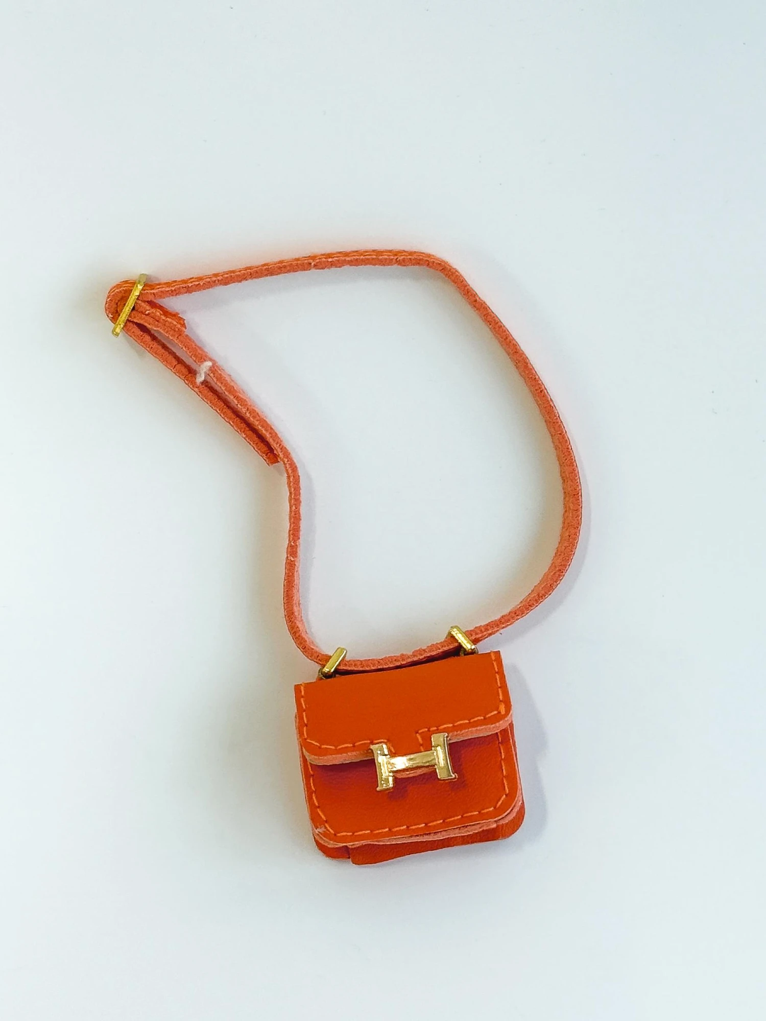 Labubu Mini Micro H Flap Crossbody - Orange With Gold Accent 1 Labubu Mini Micro H Flap Crossbody - Orange With Gold Accent