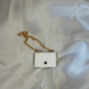 Labubu Miniature Luxury Handbag - Classic White Quilted Purse With Gold Chain