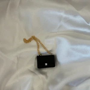 Labubu Miniature Luxury Handbag - Classic Black Quilted Purse With Gold Chain