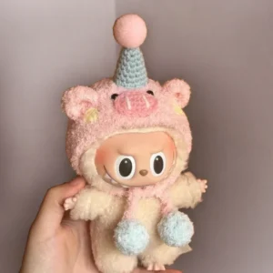 Labubu Adorable Pig In Pink Hoodie Outfit Set - Cozy And Cuddly (17cm)