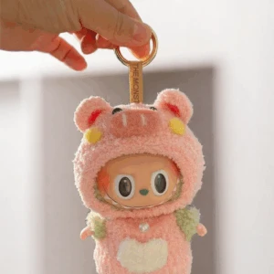 Labubu Pink Pig Costume Set - Soft Hoodie With White Heart (17cm)