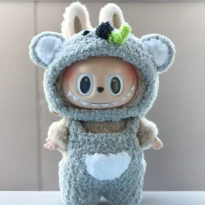 Labubu Koala Costume Set - Fuzzy Gray Onesie With Ears (17cm)