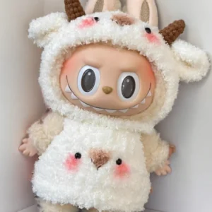Labubu Fluffy Goat Costume Set - Cream White Onesie With Horns (17cm)