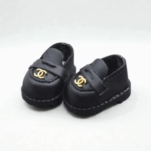 Labubu Designer Loafers - Black With Gold Emblem