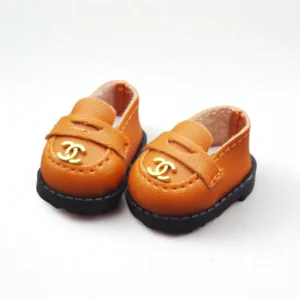 Labubu Designer Loafers - Light Brown With Gold Emblem
