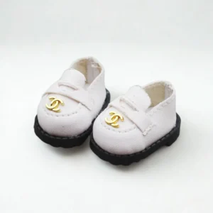 Labubu Designer Loafers - White With Gold Emblem