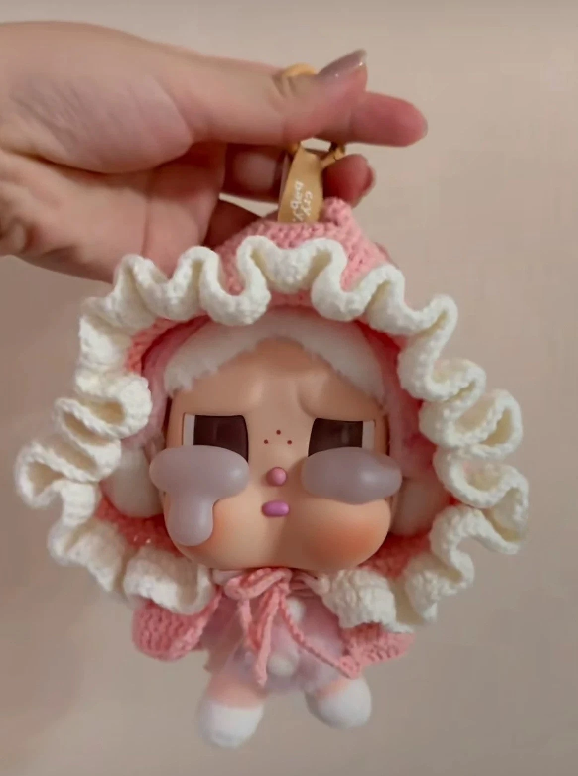 Crybaby Pink Bonnet Outfit - Crochet Hood With White Ruffle 1 Crybaby Pink Bonnet Outfit - Crochet Hood With White Ruffle